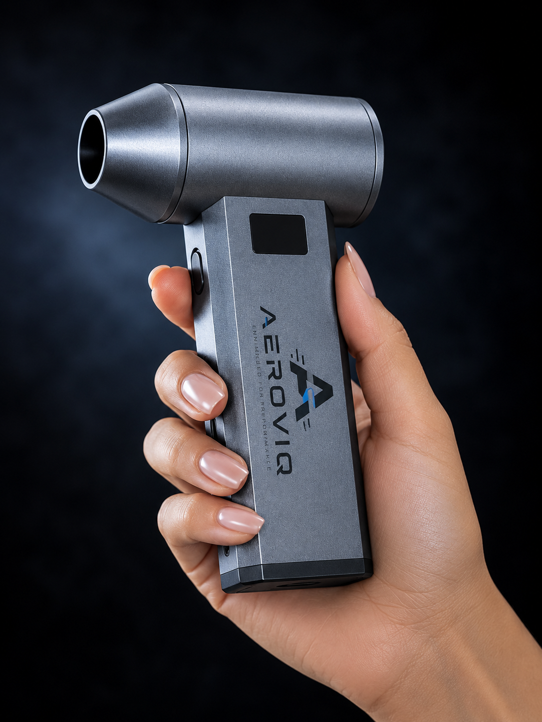 AEROVIQ compact turbo air duster held in one hand