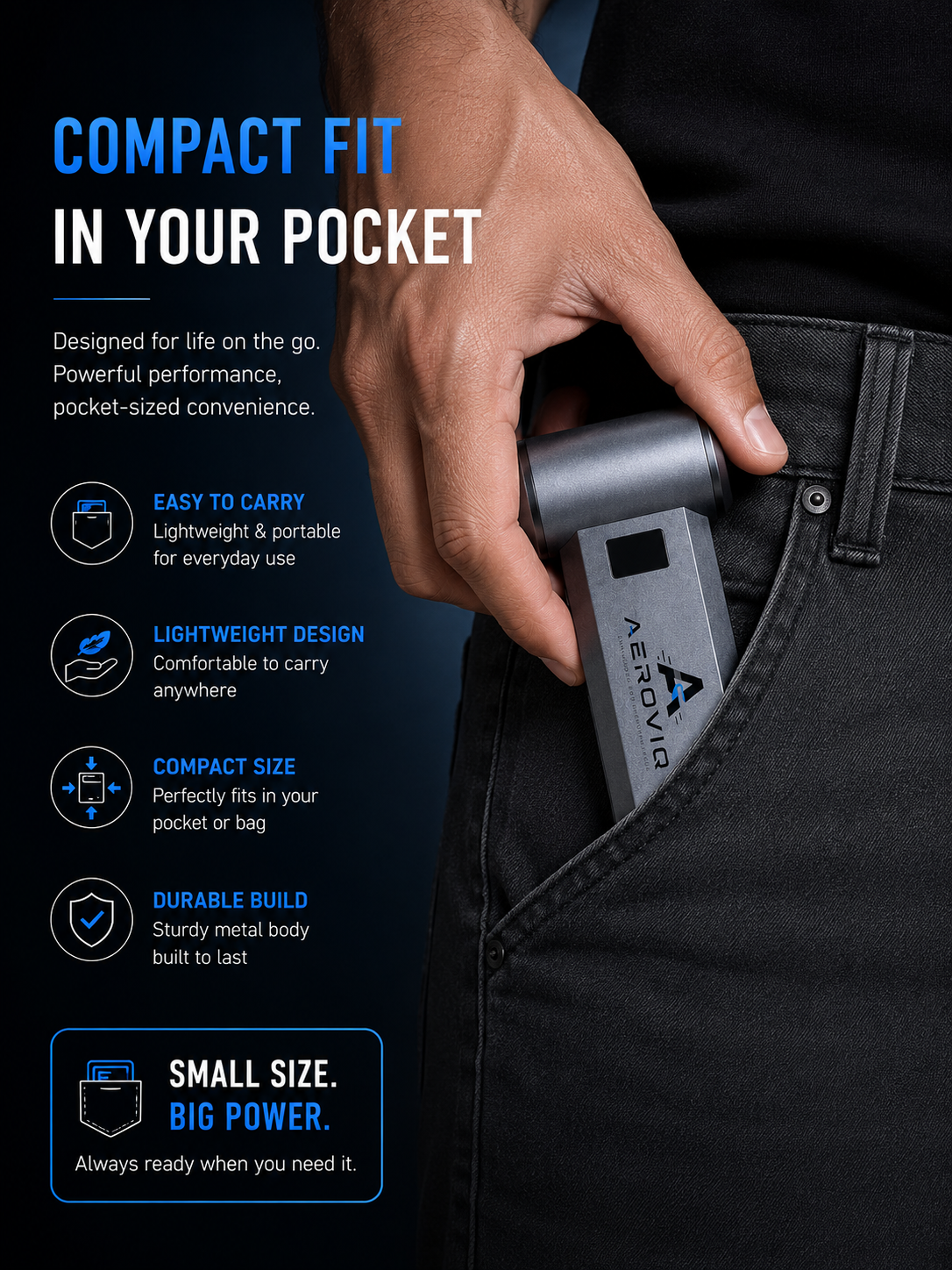Compact AEROVIQ air duster fitting into a pocket